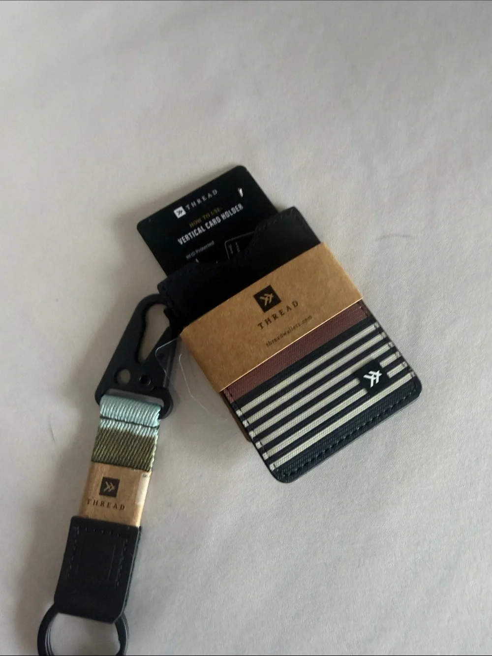 THREAD Vertical Card Holder & Key Lanyard — Black and Cream Stripe